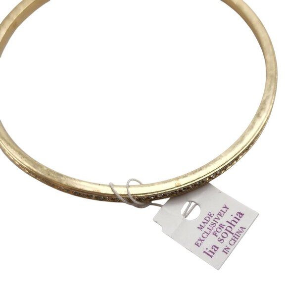 Lia Sophia Adari Bangle Bracelet Matte Gold Clear Cut Rhinestones Large NIB - Picture 5 of 8